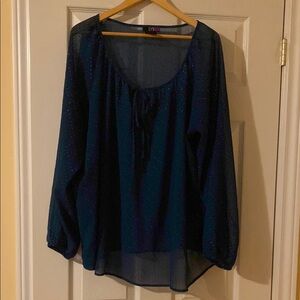 Blue Relaxed Tie Front Blouse